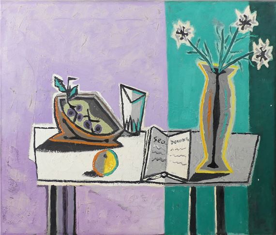 George Downs | Still life with vase and book | MutualArt
