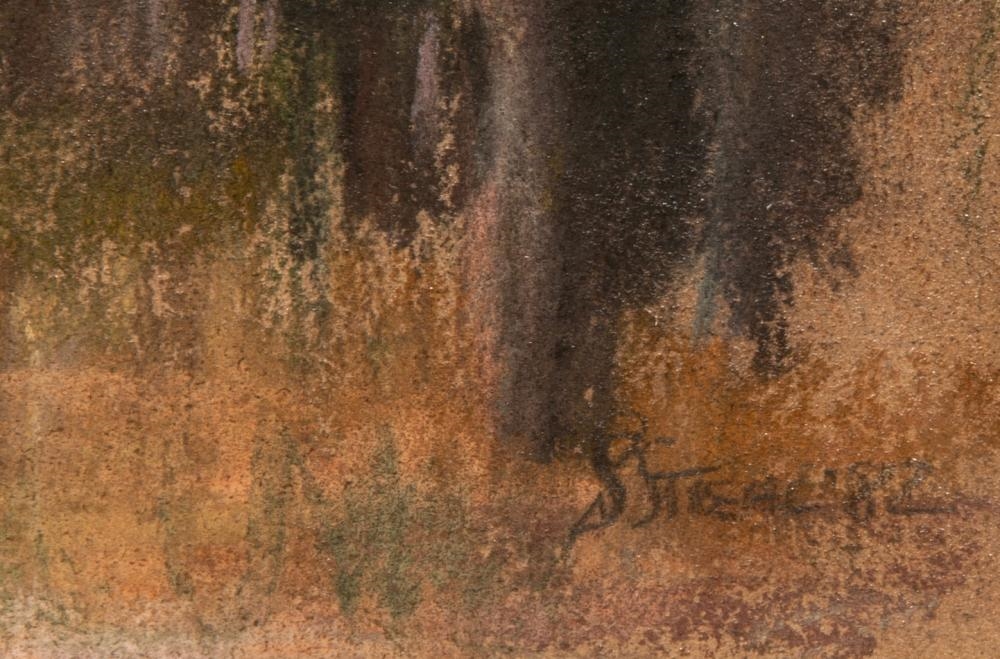 Artwork by Sarah Stiehl, "Bayou" and "Man with Newspaper", Made of pastel on paper and oil on paper