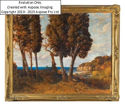 Artwork by Max Roeder, Zypressen am Meer, Rom, Made of oil on canvas