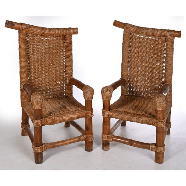 Budji Layug | Pair of bamboo armchairs with large arms and tubular ...