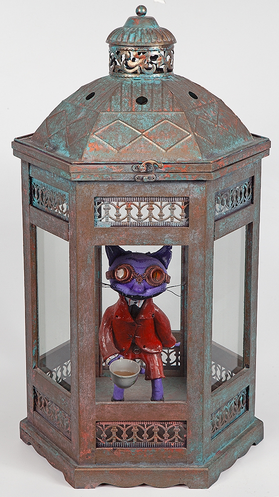 Artwork by Vermelho Steam, Gato tomando chá\, Made of brass, glass
