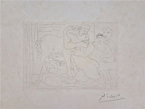 Pablo Picasso - Le repos du sculpteur devant un Centaure et une femme (Suite Vollard by Ambroise Vollard, 1933