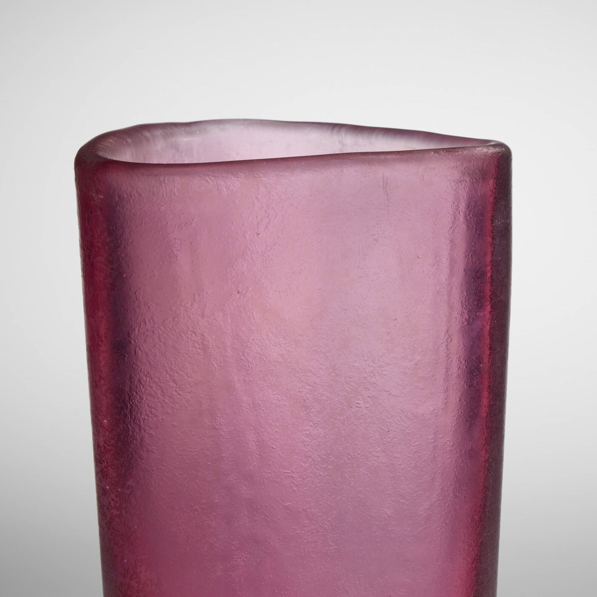 Artwork by Carlo Scarpa, Triangular Corroso vase, model 3538, Made of corroso glass