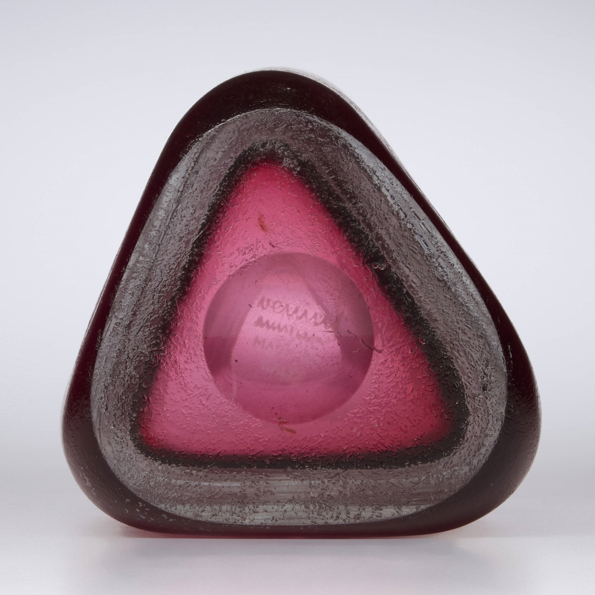 Artwork by Carlo Scarpa, Triangular Corroso vase, model 3538, Made of corroso glass