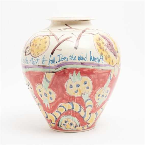 A LARGE PAINTED POTTERY VASE BY ALEXANDRA COPELAND