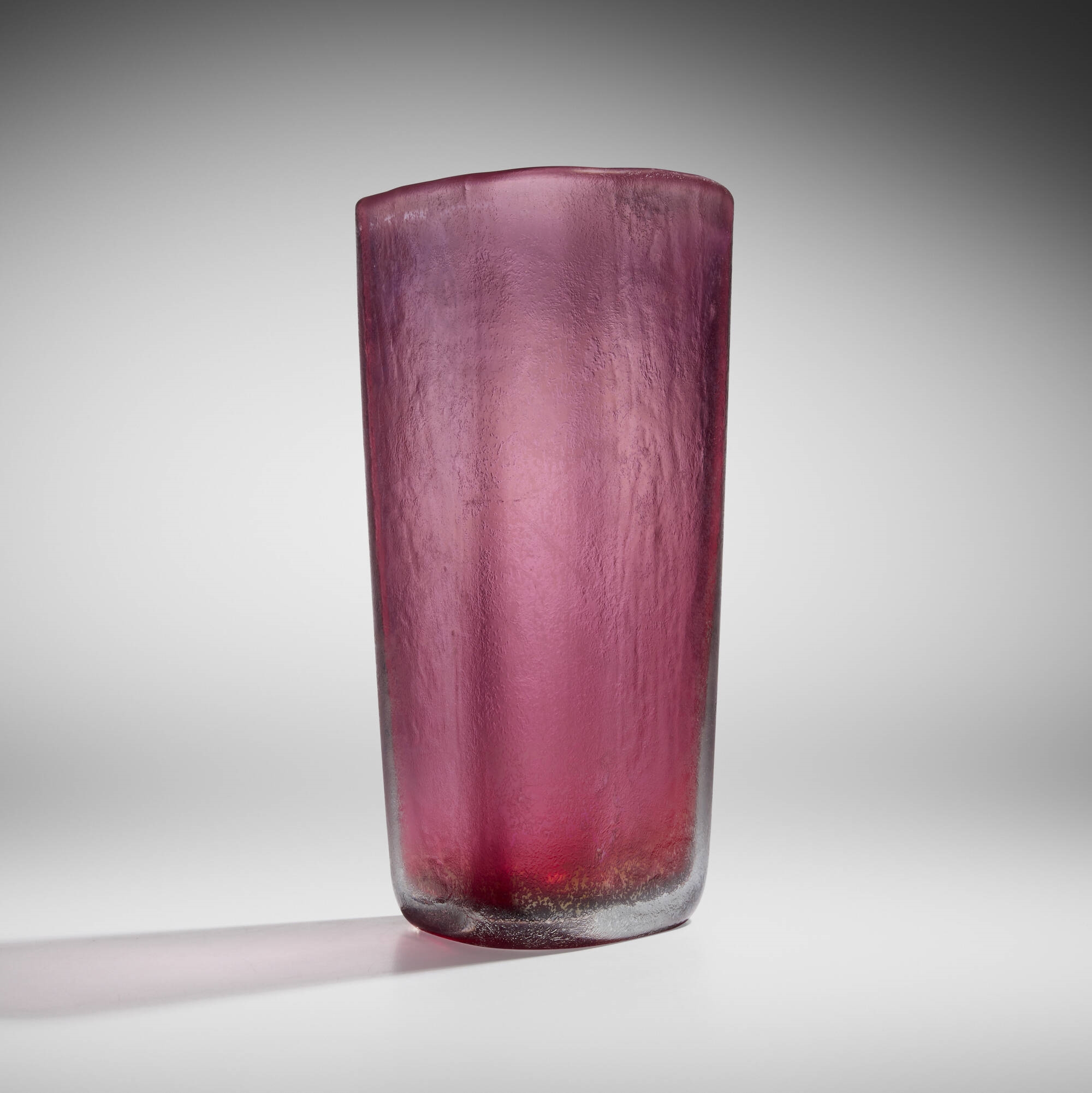 Artwork by Carlo Scarpa, Triangular Corroso vase, model 3538, Made of corroso glass