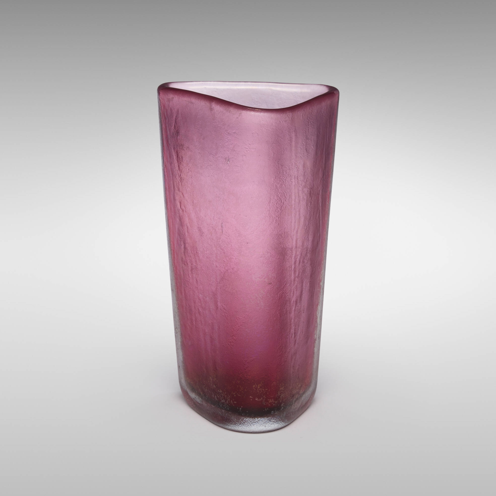 Artwork by Carlo Scarpa, Triangular Corroso vase, model 3538, Made of corroso glass