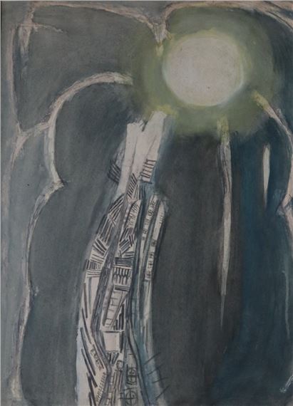 Ernest Zobole (1927-1999) Town beneath the moon Mixed Media 59 by Ernest Zobole
