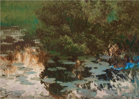 Mallards amongst Water lilies by Bruno Liljefors, dated 1917