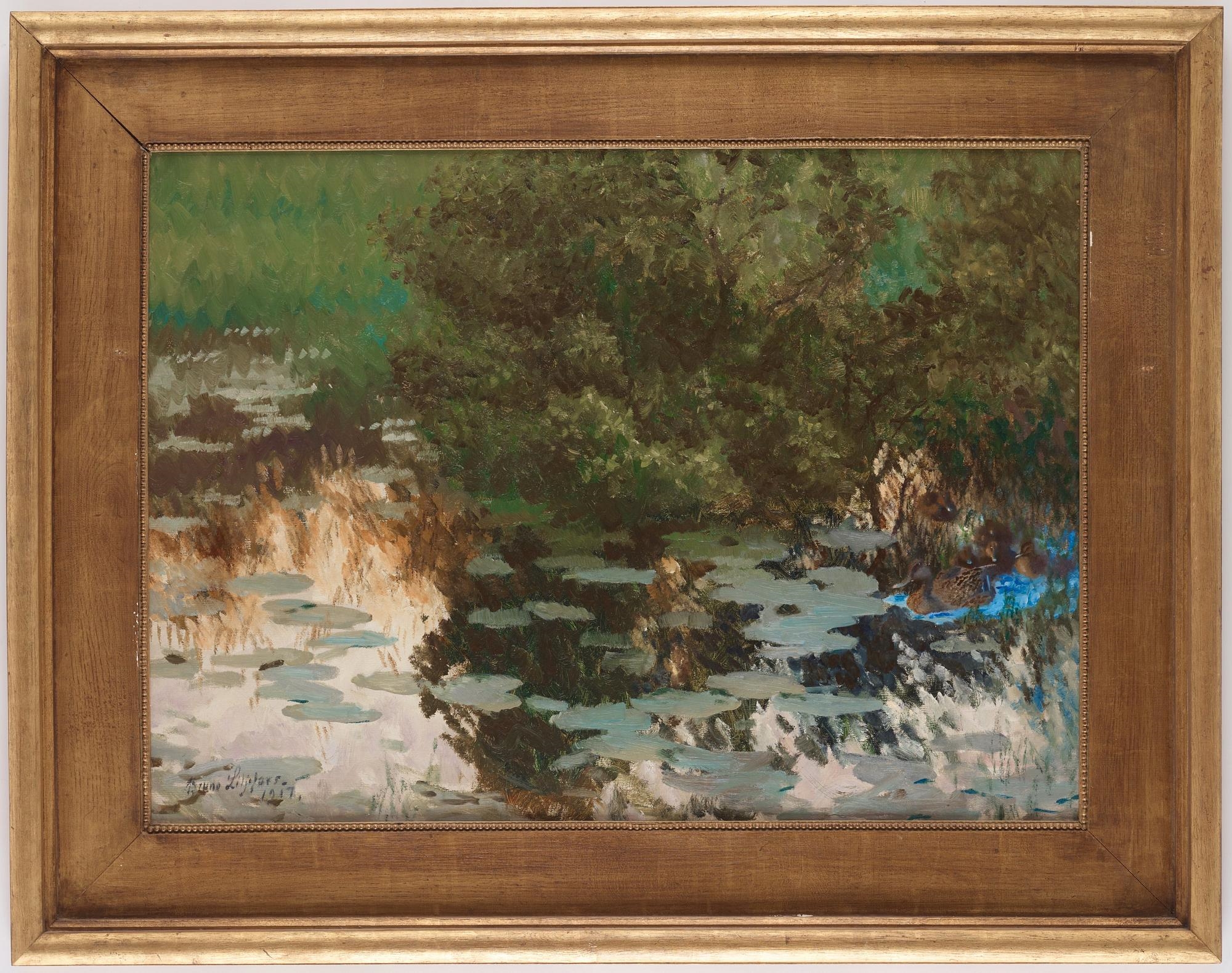 Artwork by Bruno Liljefors, Mallards amongst Water lilies, Made of Oil on canvas