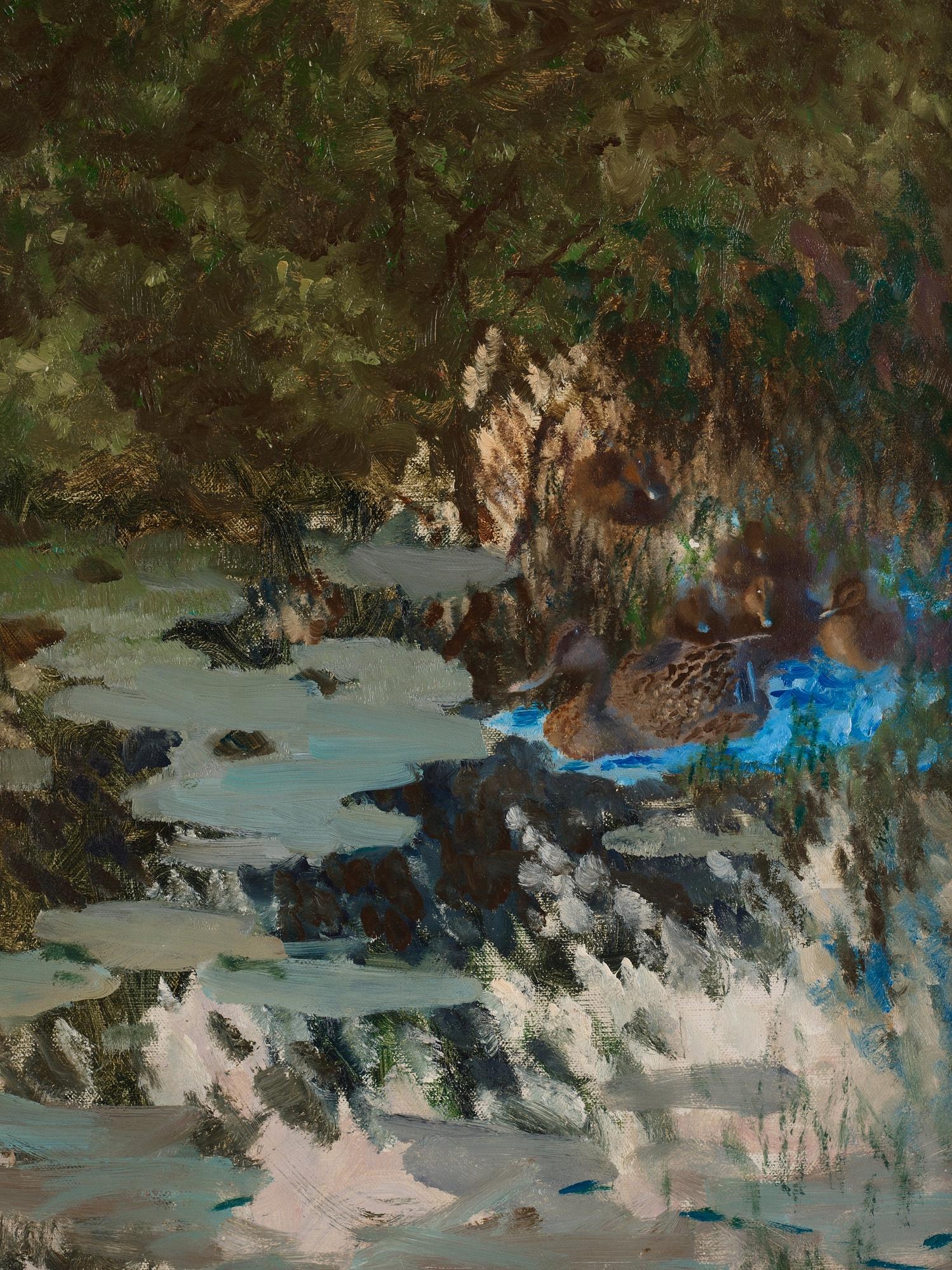 Artwork by Bruno Liljefors, Mallards amongst Water lilies, Made of Oil on canvas