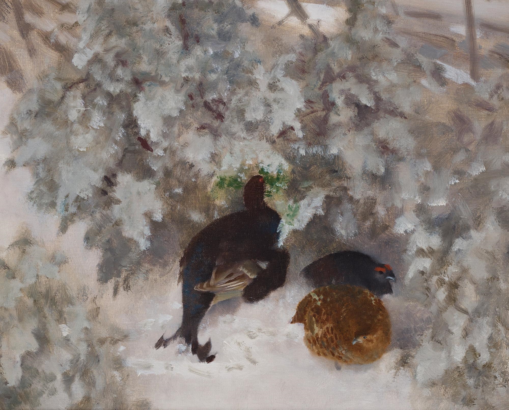 Artwork by Bruno Liljefors, Capercaillies in a Winter Landscape, Made of Oil on canvas