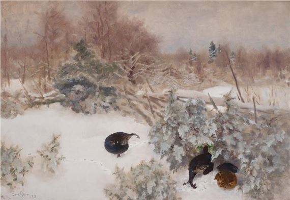Capercaillies in a Winter Landscape