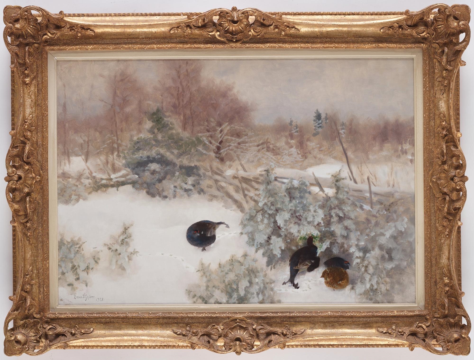 Artwork by Bruno Liljefors, Capercaillies in a Winter Landscape, Made of Oil on canvas