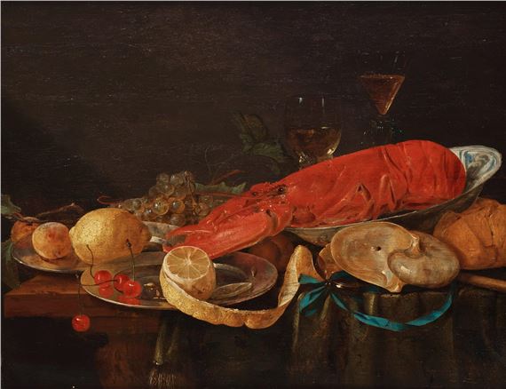 Still Life with Lobster, Nautilus Shell, Wanli dish, and Lemon by Pieter van Overschee