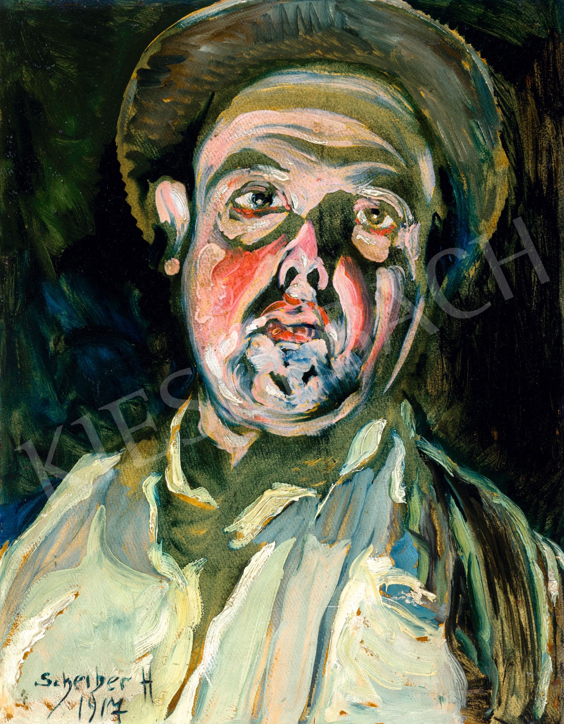 Hugó Scheiber | Self-Portrait in a Hat (1917) | MutualArt