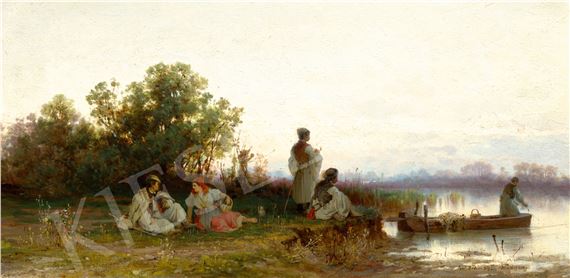 Rest by the River Tisza by Pal Böhm, 1872