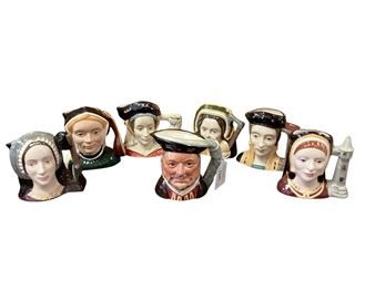 Set of seven Royal Doulton character jugs - Henry VIII D6647, Catherine Howard DD6629, Catherine Parr D6751, Catherine of Aragon D6657, Anne Boleyn D6650, Anne of Cleves D6573 and Jane Seymour D by Catherine Howard