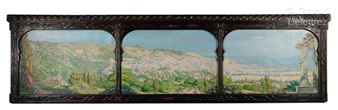 View of Algiers Three . Signed lower right.  an orientalist wood frame decorated with arcatures. - L. Monard