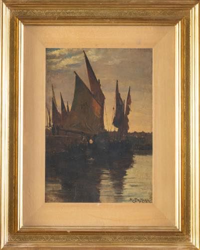 Mario De Maria (Bologna 1852 - 1924). Barche in controluce a Chioggia. by Mario de Maria, 1982