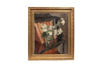 Bouquet de roses blanches sur étagère - Victor Guillaume