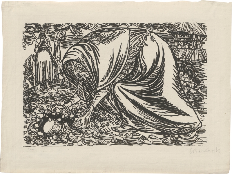 Artwork by Ernst Barlach, Kindertod, Made of Holzschnitt auf JWZanders-Bütten