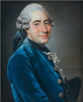 Porträtt föreställande handelsman Henrik Wilhelm Peill iklädd blå sammetsrock. Signerad och daterad Peint par Madᵉ Roslin a Paris 1766 - Suzanne Roslin