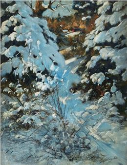 Snötyngda träd. Signerad och daterad CE Törner 08 - Carl Erik Törner