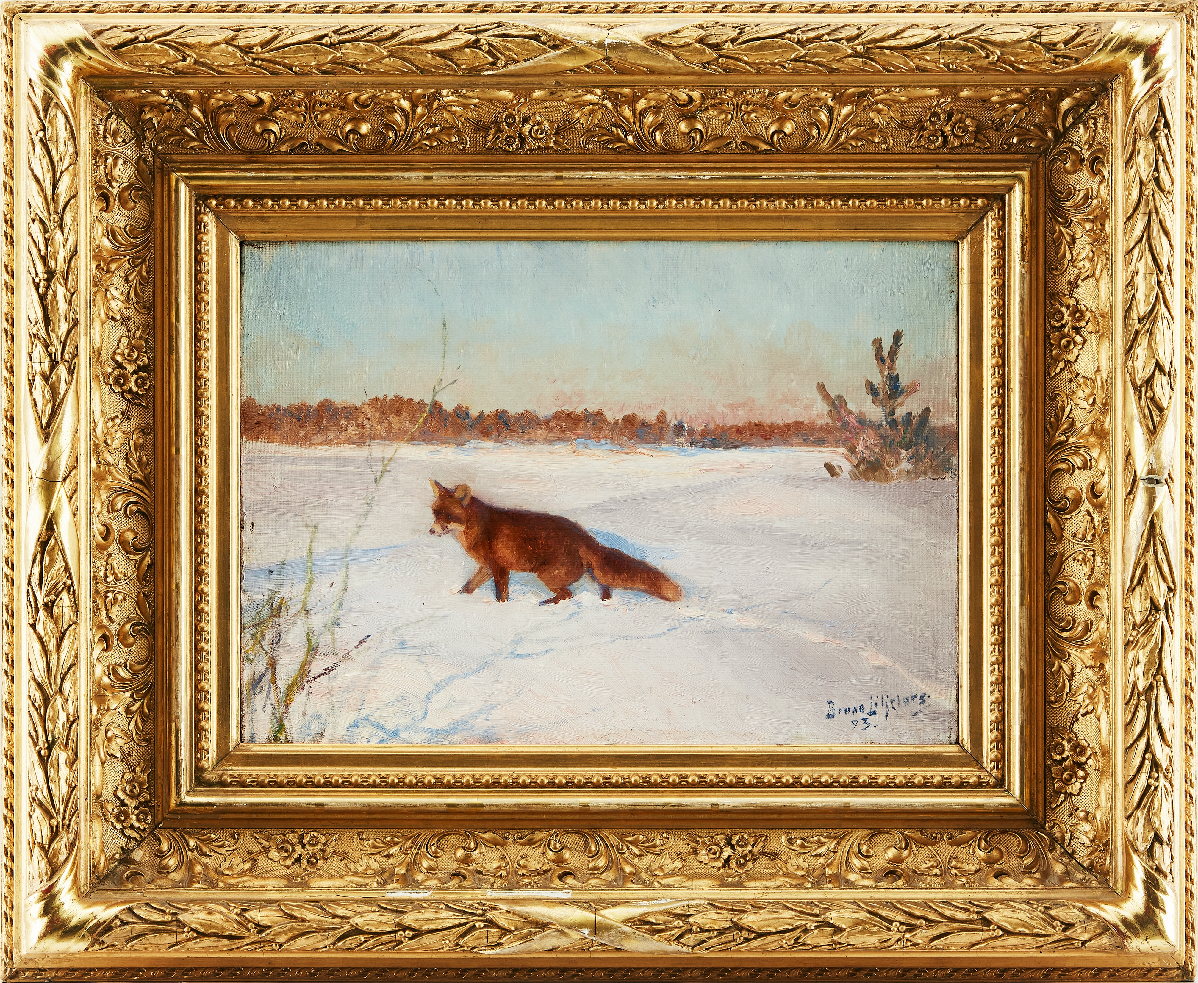 Artwork by Bruno Liljefors, Räv i snötäckt vinterlandskap. Signerad och daterad Bruno Liljefors 93, Made of oil on canvas