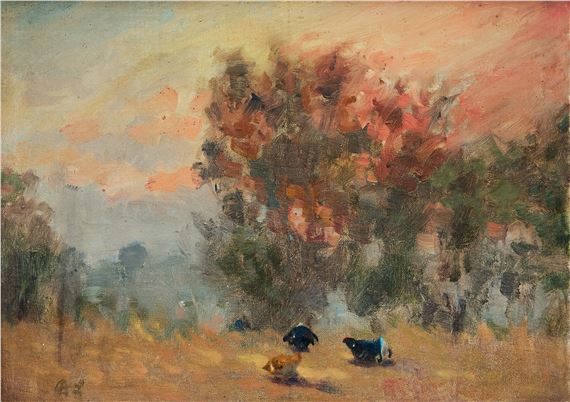 Orrspel i skymningen. Stämpelsignerad BL