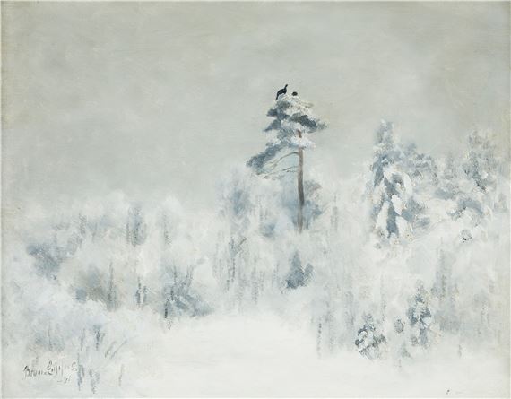 Tjädrar i vinterlandskap. Signerad och daterad Bruno Liljefors -31