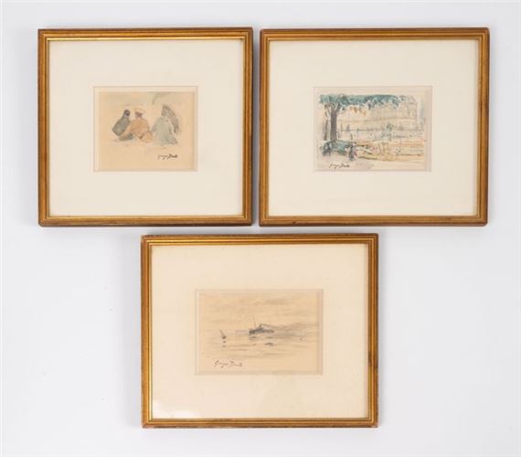 Lot of three : - Three seated figures with their backs to the sea by Georges Jules Ernest Binet