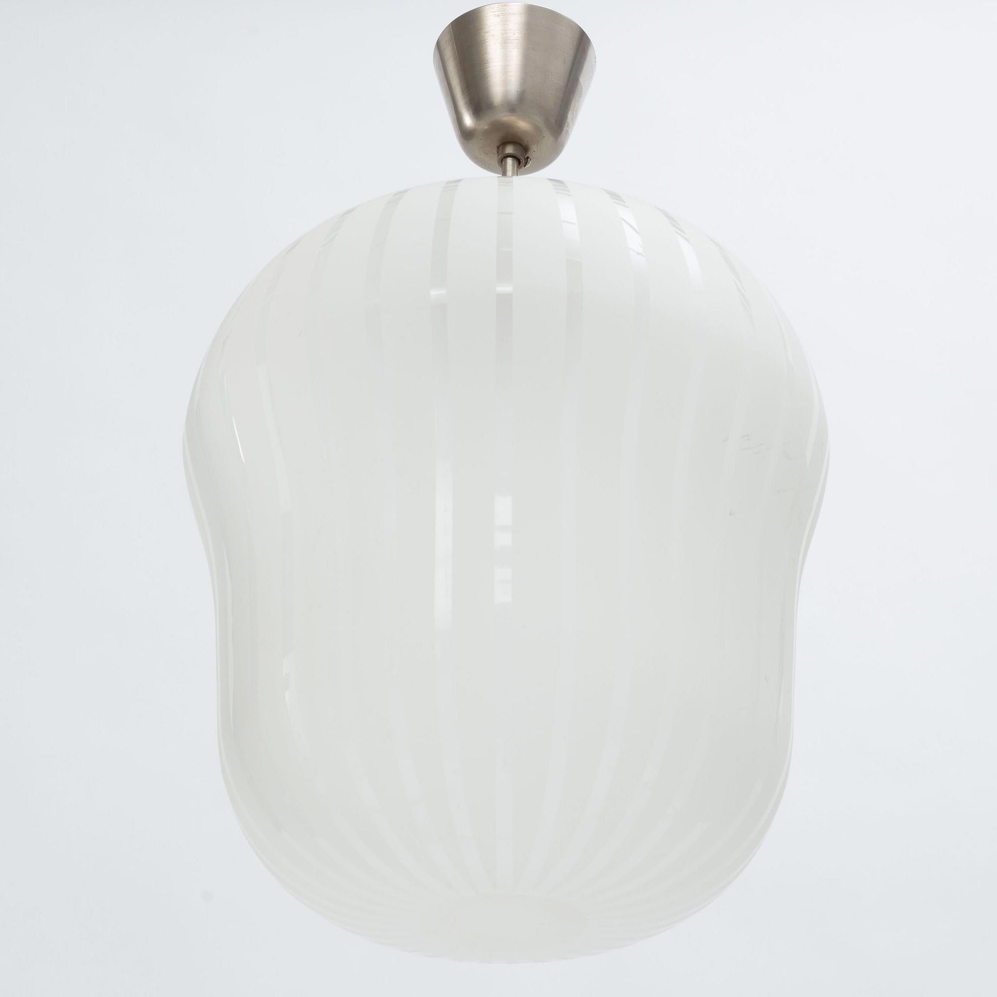 Artwork by Harald Notini, a ceiling lamp model "11259", Arvid Böhlmarks Lampfabrik, 1940s, Made of Wood and leather