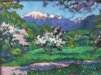 Montagne enneigée au printemps - Louis Eugène Glasser