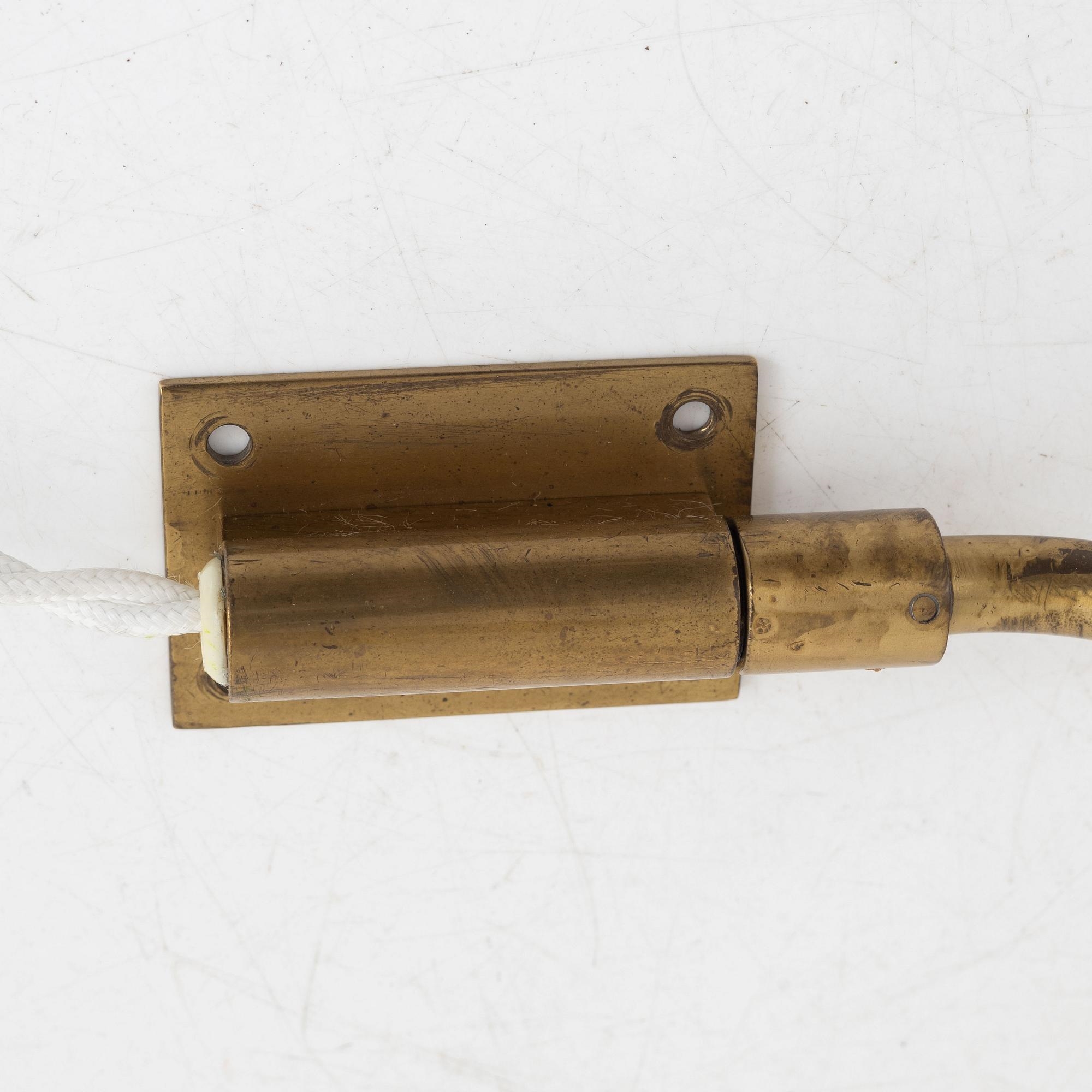 Artwork by Harald Notini, a model "8666" wall lamp, Arvid Böhlmarks Lampfabrik, Sweden, 1940's, Made of glass, wood and leather