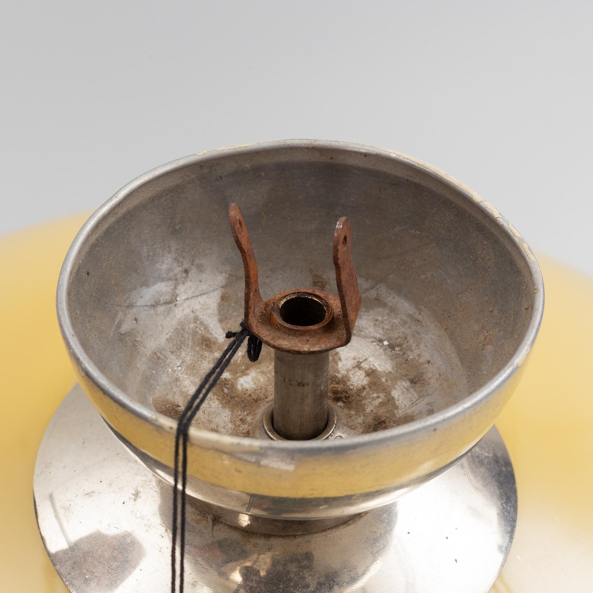 Artwork by Harald Notini, a ceiling lamp, model "10755", Arvid Böhlmarks Lamp Factory, 1930s, Made of opalescent glass with green lacquered