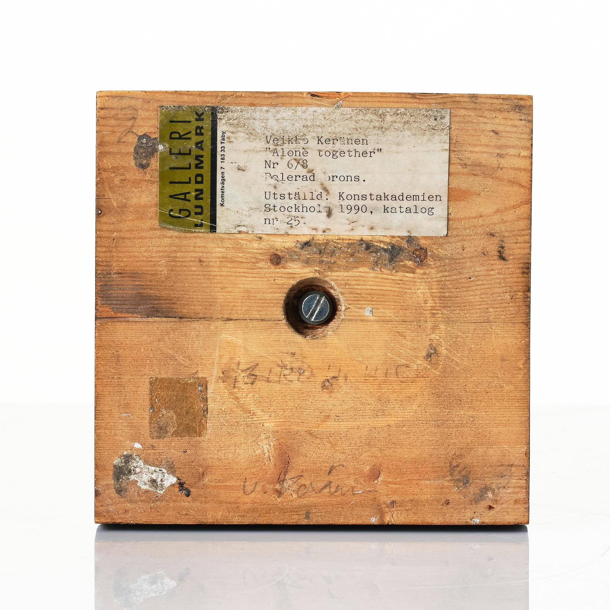 Artwork by Veikko Keränen, "Alone Together", Made of Polished bronze, mounted on a black-painted