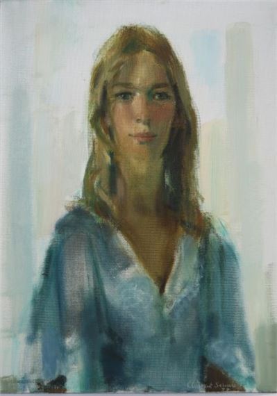 Portrait de jeune femme" oil o - Lot by Clement Serneels