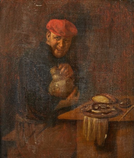 Artwork by Abraham Diepraam, The merry drinker, Made of Oak panel, one board, not parqueted
