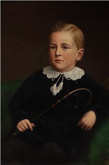 Portrait of a Child / young Master sitting in a chair holding a whip in his hand - John Wycliffe Lowes Forster