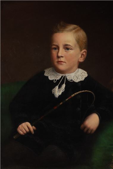 Portrait of a Child / young Master sitting in a chair holding a whip in his hand - John Wycliffe Lowes Forster