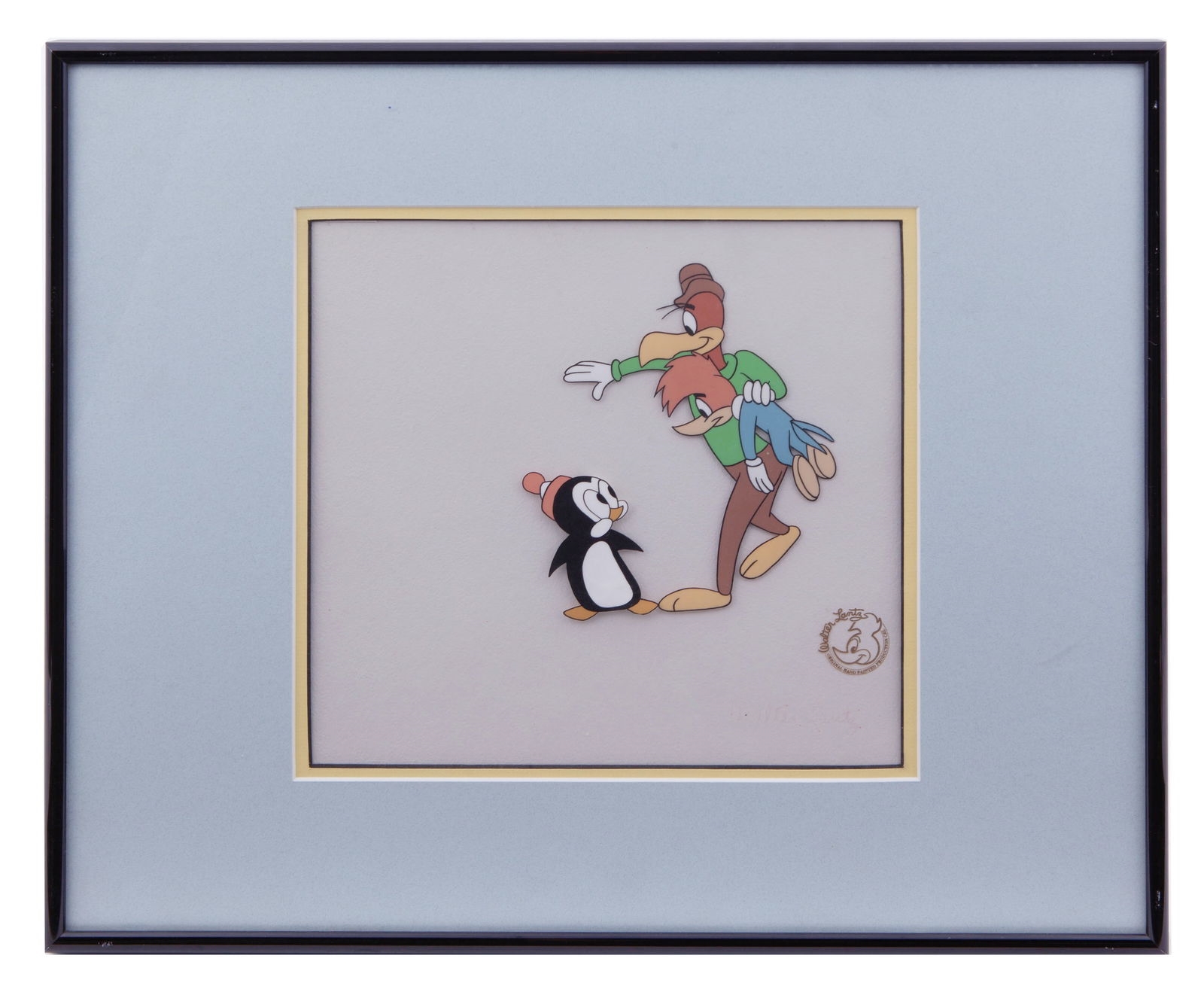 Artwork by Walter Benjamin, Walter Benjamin Lantz, Woody Woodpecker, Hand Painted Sericel on Acetate With Drawing on Paper, Made of Drawing on Paper