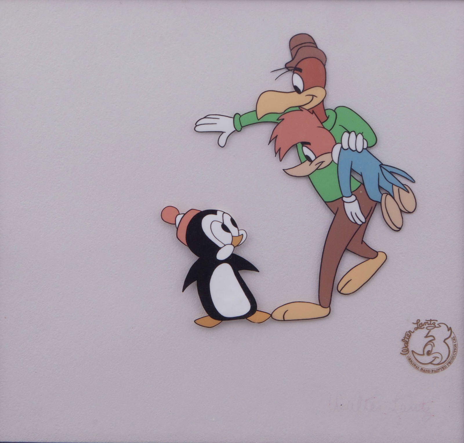 Artwork by Walter Benjamin, Walter Benjamin Lantz, Woody Woodpecker, Hand Painted Sericel on Acetate With Drawing on Paper, Made of Drawing on Paper