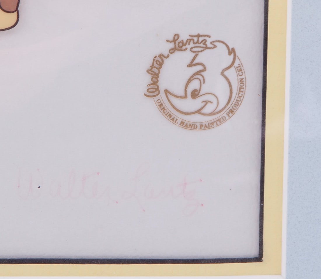 Artwork by Walter Benjamin, Walter Benjamin Lantz, Woody Woodpecker, Hand Painted Sericel on Acetate With Drawing on Paper, Made of Drawing on Paper