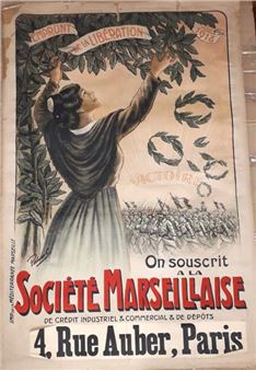 PERBURAL - LIBERATION LOAN, SOCIETE MARSEILLAISE DE CREDIT. 1918. Imprimeur de la Méditerranée. Original poster, lithograph, unscreened Size : 120 x 80 cm approx. As is - La Méditerranée