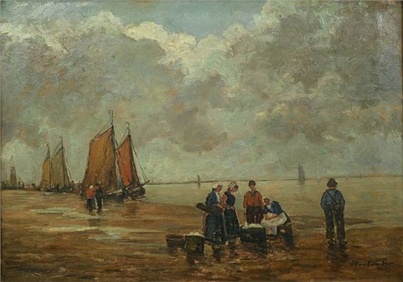Fishermen and women in the wadden sea by Hans Harländer, first half 20th century