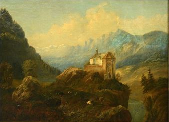 Fortress in mountain landscape - Carl Georg Köster