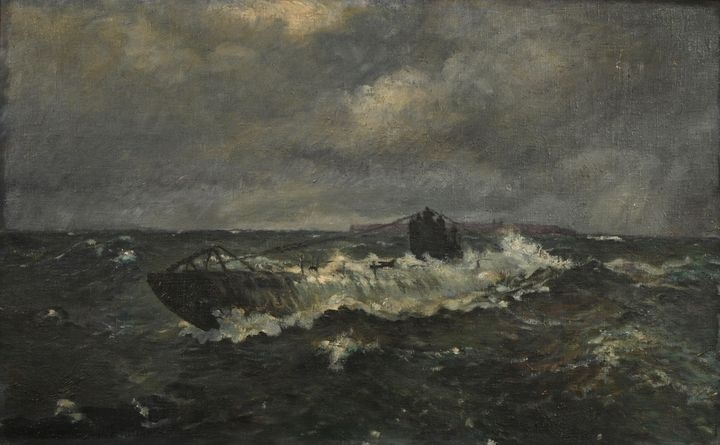 Artwork by Lothar-Günther Buchheim, Seascape with submarine, Made of oil/ canvas