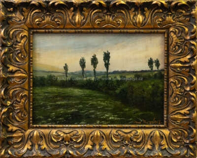 Artwork by Arno Novak, Krajina se stromy, Made of oil/cardboard