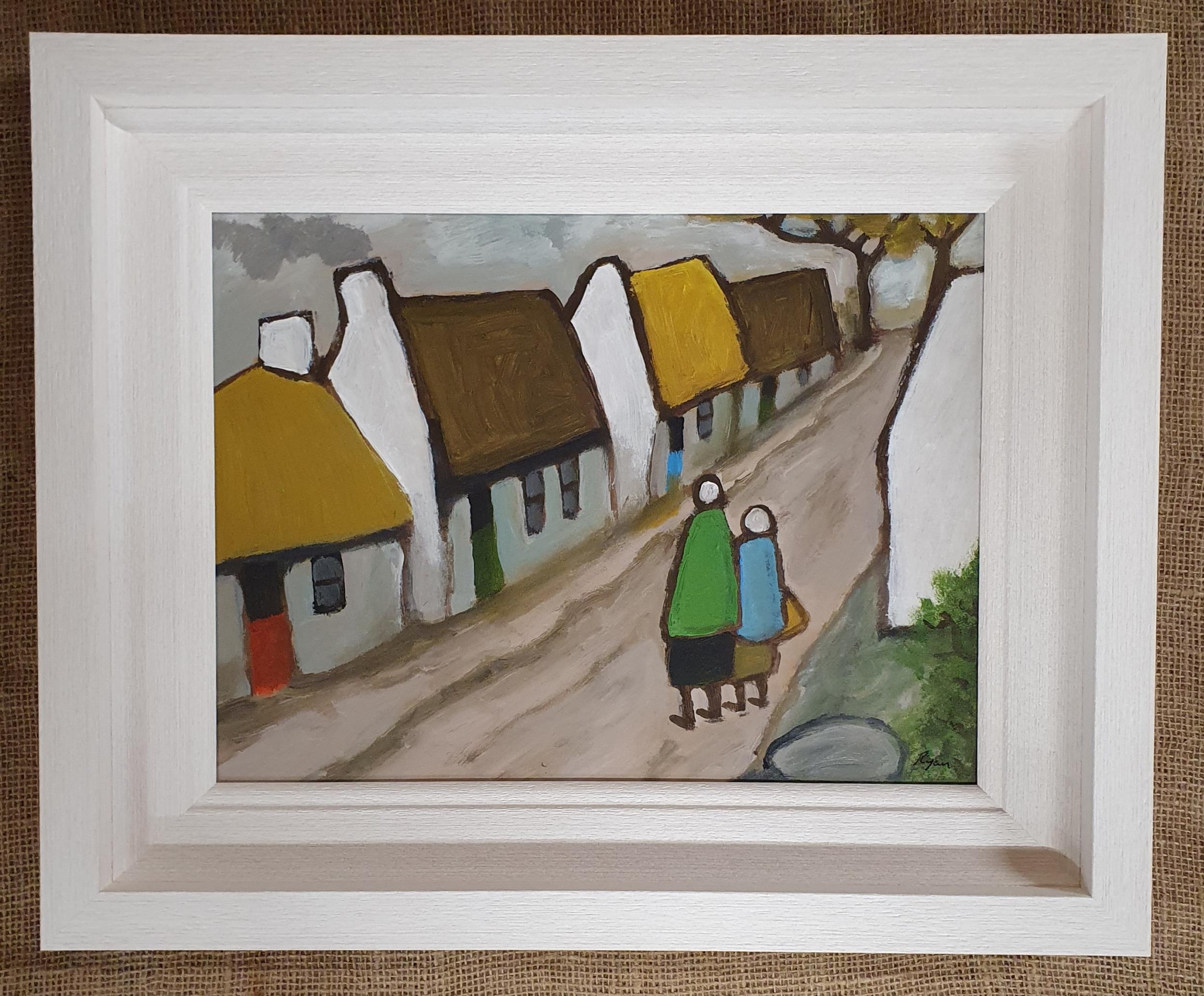 Artwork by James Ryan, Village Stroll, Made of Oil on Board